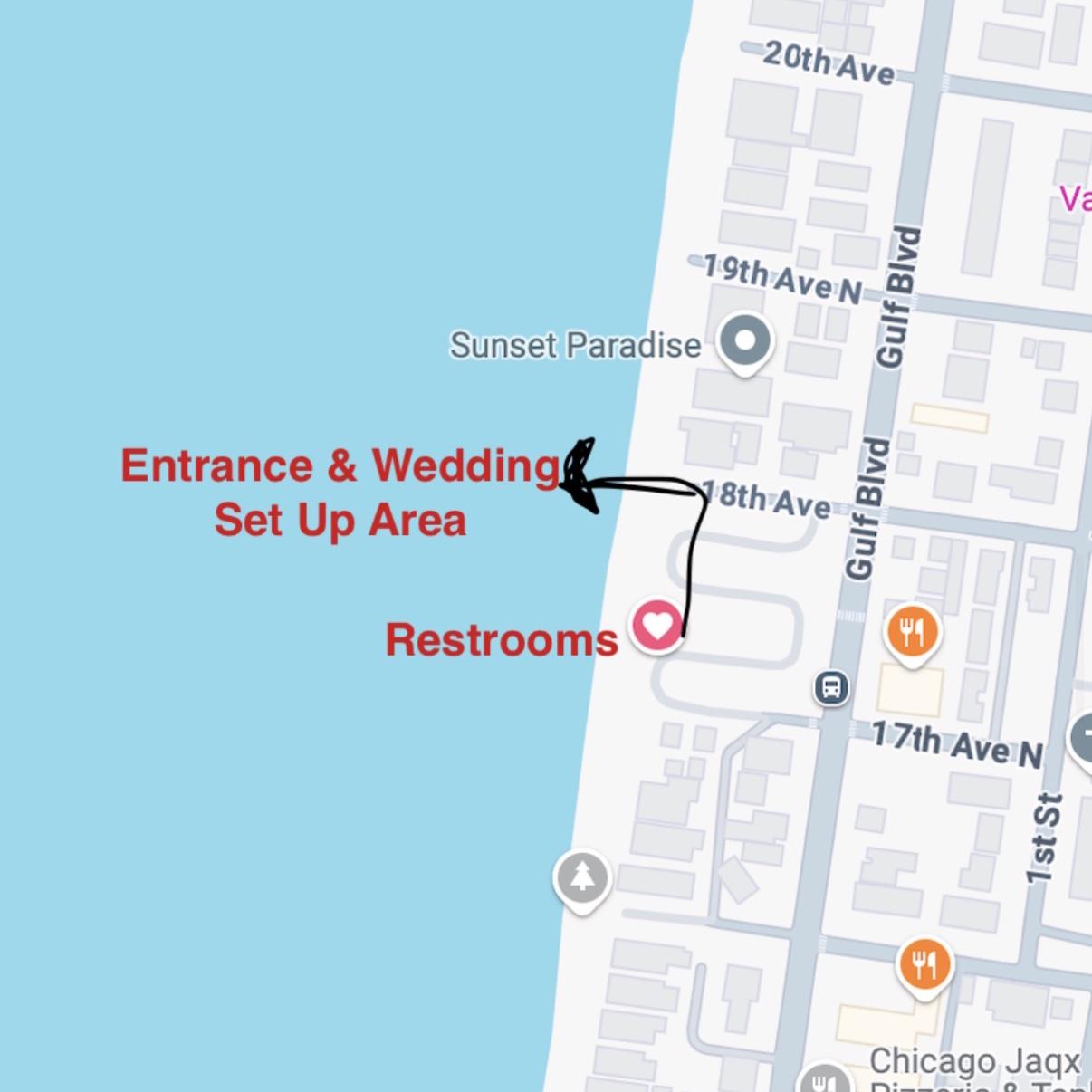 Where the wedding is and bathrooms