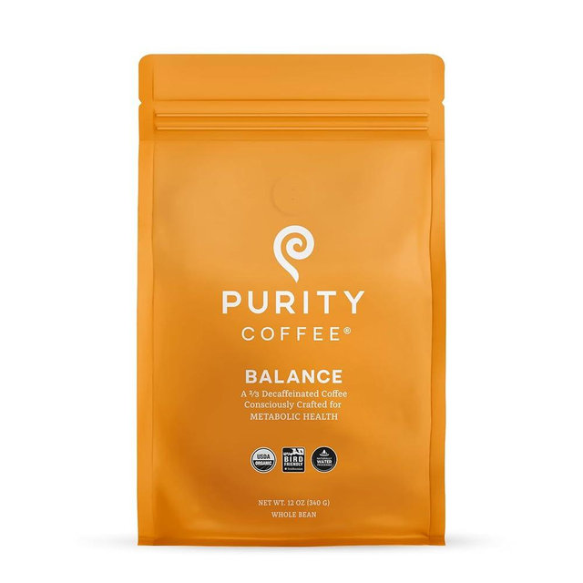 Purity Coffee BALANCE ⅔ Decaf Medium Roast Whole Bean Coffee (12oz Bag) - Specialty-Grade Mountain Water Processed Decaf + Regular Arabica Blend- USDA Certified Organic Decaffeinated - Third Party Tested for Mold, Mycotoxins, Pesticide Residue