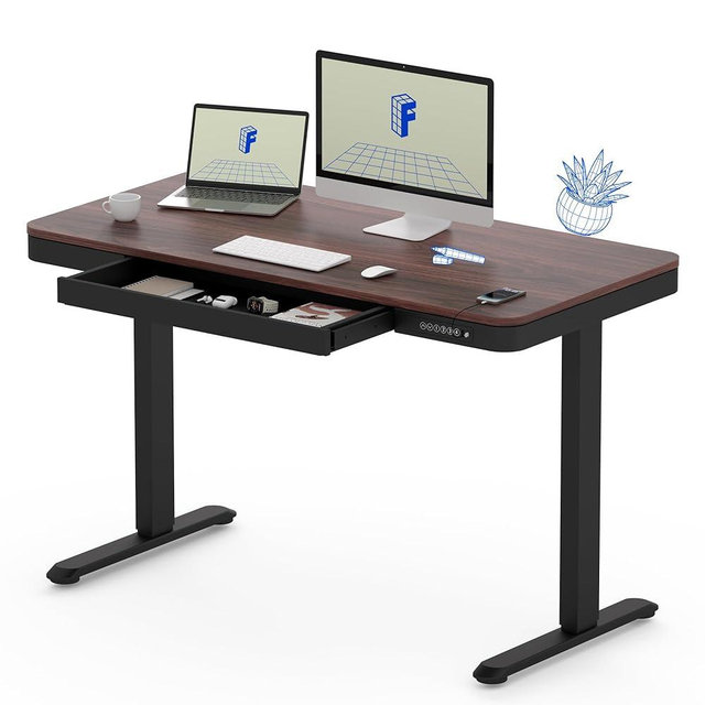 FLEXISPOT Comhar 48" Electric Standing Desk with Drawers, Quick Assembly Home Office Sit Stand Desk with Storage & USB Charging, Computer Workstation for Home Office (48" Wood, Dark Walnut/Black)