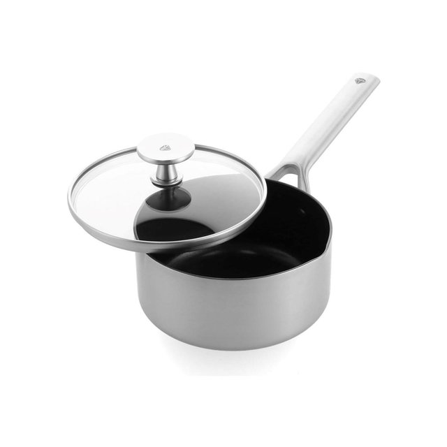 Blue Diamond Tri-Ply Ceramic Nonstick 1.6 QT Saucepan Pot with Lid Silver
