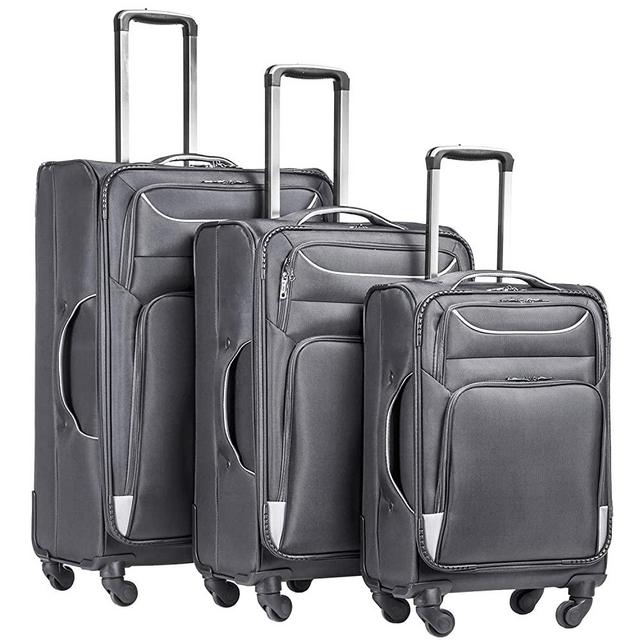 Coolife Luggage 3 Piece Set Suitcase Spinner Softshell lightweight (gray)