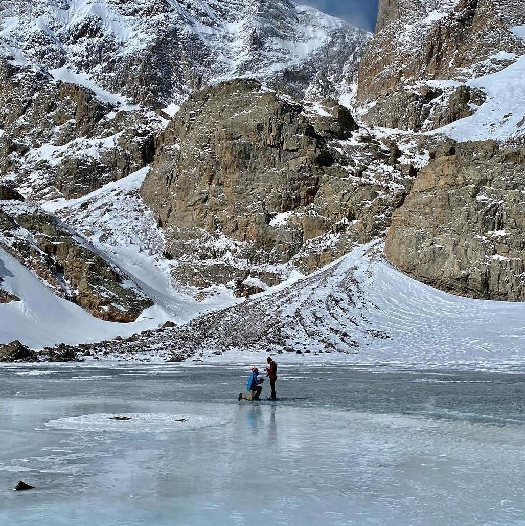 Haley said yes at a very frozen Sky Pond! March 2022