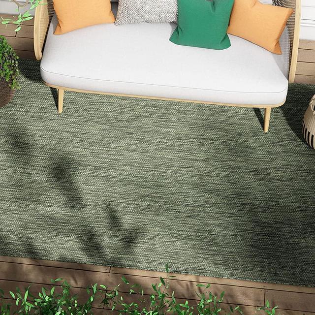 Well Woven Leifen Green Indoor/Outdoor Flat Weave Pile Solid Color Pattern Area Rug 8x10 (7'10" x 9'10")