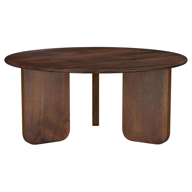 Coaster Home Furnishings - Dale - Mango Wood - Round Coffee Table with Slab Base, Circular Top, Angle Leg Design - Living Room - 37 Inch - Brown - 721998