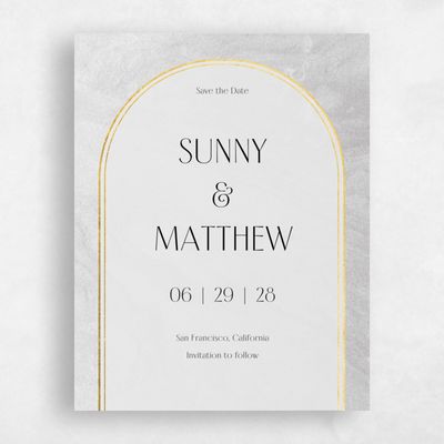 Stone Gray, Grey Wedding Save the Date - Dorado Arch Foil