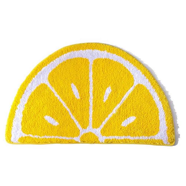 HAPLOVE 19.7x31.5 inch Half Round Microfiber Soft Lemon Shape Bathroom Rugs Non Slip Shag Bath Mat Rug for Kitchen Bedroom Rubber Shower for Floor Living Room Mats Water Absorbent Washable (Yellow)