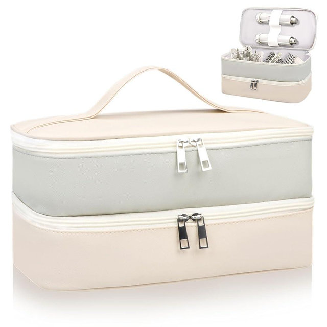 Sambois Travel Carrying Case for Shark Flex Style, Double Layer Storage Case for Shark SpeedStyle Hair Dryer Attachments, Waterproof PU Leather Organizer Bag for Shark Airwrap Styler (Gray&White)
