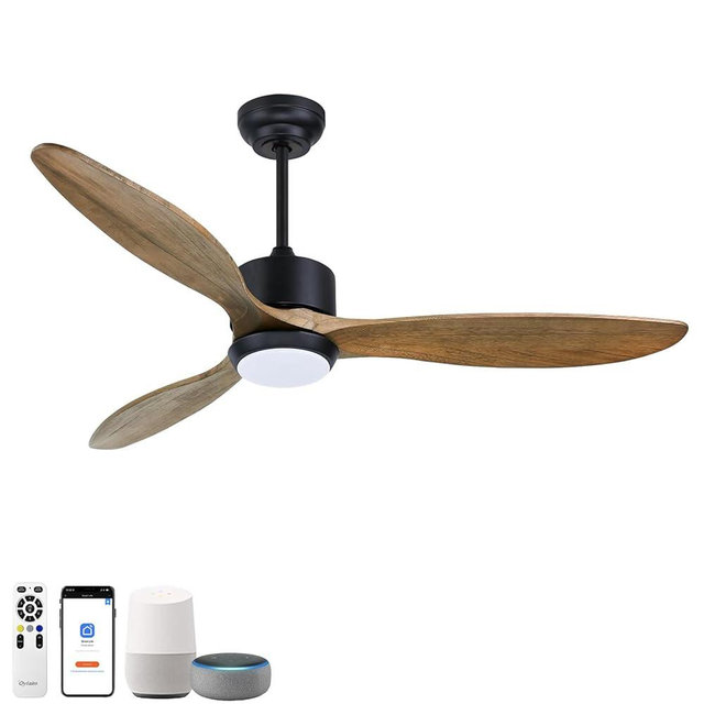 Ovlaim 52 Inch Wood Ceiling Fan, ETL Listed Quiet DC Motor Indoor Outdoor Ceiling Fans with Lights Remote Control, 3 Blade Smart Ceiling Fan for Bedroom Living Room