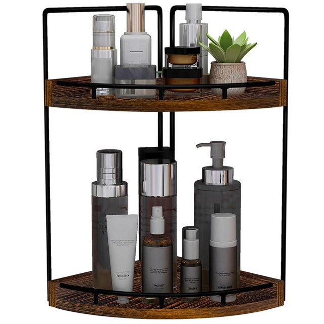 Dorhors 2-Tier Bathroom Counter Organizer,Vanity Counter Corner Shelf, Skincare, Wood Countertop Bathroom Storage and Organization for Kitchen