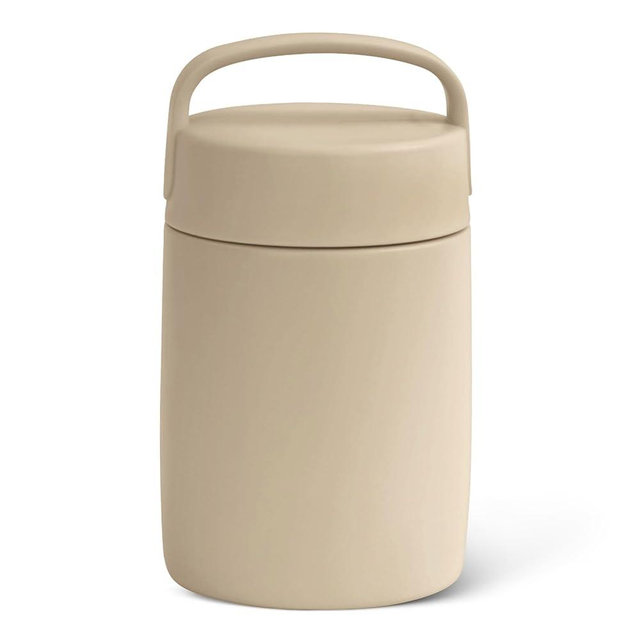 Amazon Basics Insulated Stainless Steel Food Jar, For Hot and Cold, Leak Proof, 16 ounces, Linen Gray