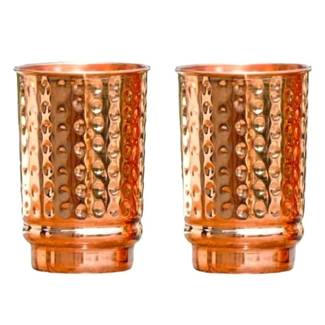 2activelife Set of 2 Copper Tumbler | 350 ml / 11.8 Oz 100% Pure Copper Hammered Glasses | Ayurvedic Health Benefits Medicine Cups | Drinking Water Tumblers 2 Pieces | Premium Quality Cup