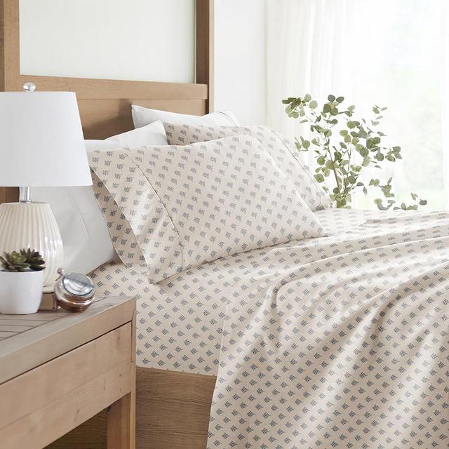 LINENS & HUTCH Sheet Set Patterned Microfiber Ultra Soft Bedding in Floral Bouquet - Queen Floral Bouquet Stone