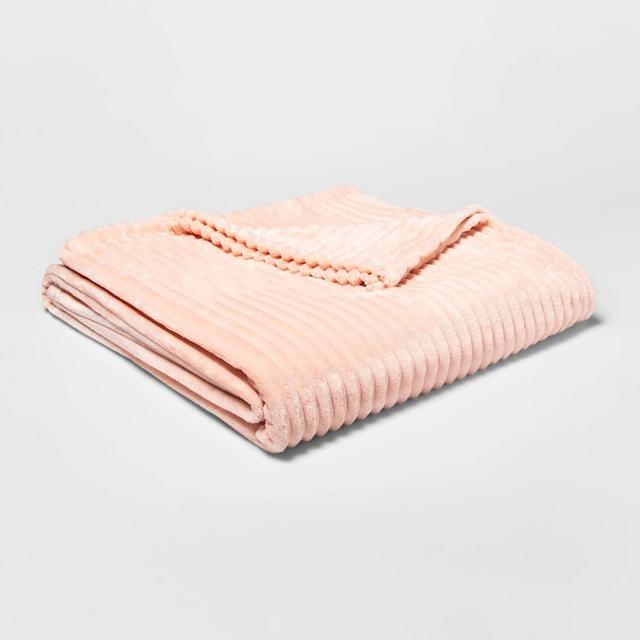 Full/Queen Ribbed Plush Bed Blanket Pink - Room Essentials™