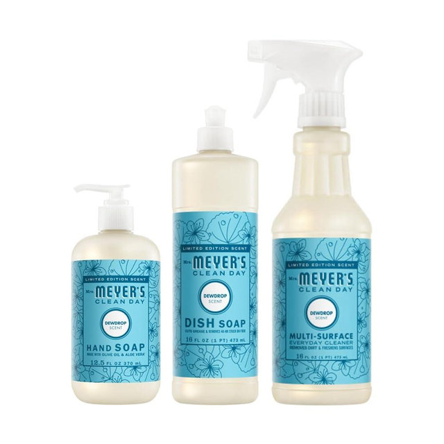 Mrs. MEYER'S CLEAN DAY Kitchen Essentials Set, Includes: Hand Soap, Dish Soap, and All Purpose Cleaner, Dewdrop, 3 Count Pack
