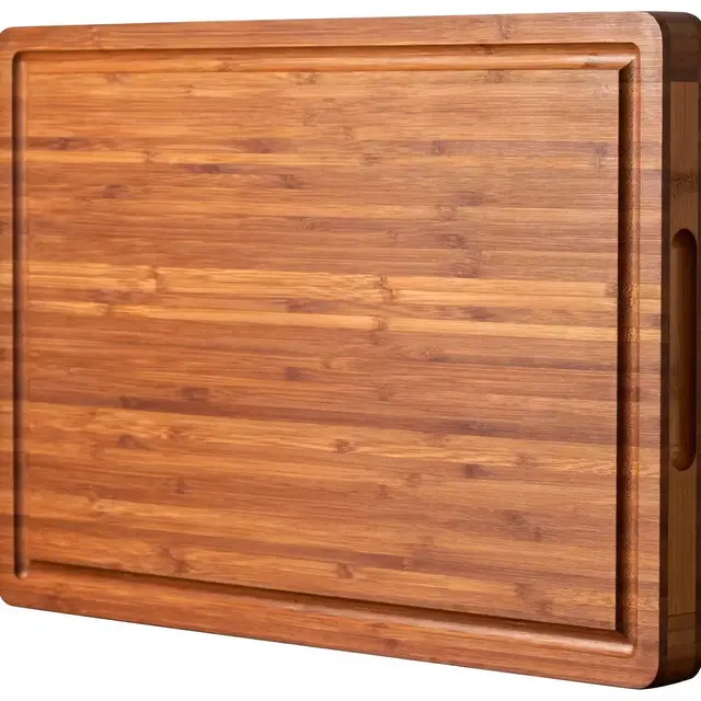 Bamboo Wood Cutting Board for Kitchen, 1" Thick Butcher Block, Cheese Charcuterie Board, with Side Handles and Juice Grooves, 16x11"