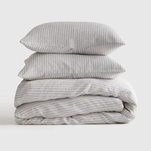 European Linen Duvet Cover - Full/Queen, Mist/White Stripe