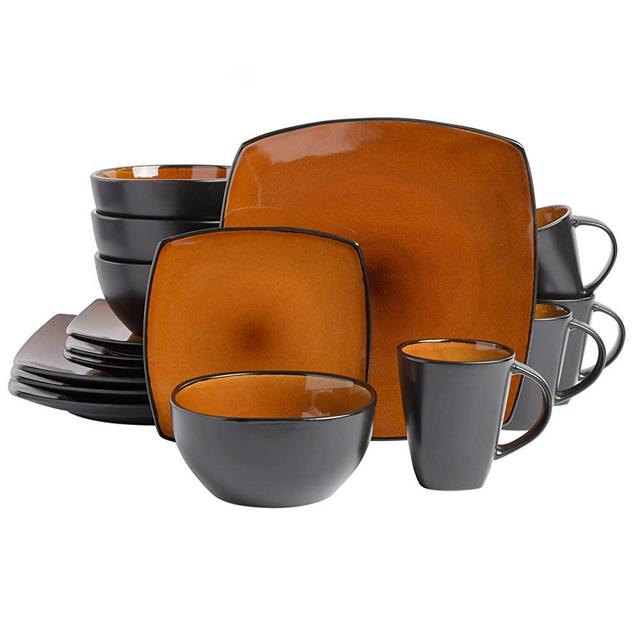 Gibson Elite Soho Lounge Reactive Glaze Stoneware Dinnerware Set, Service for 4 (16pc), Amber