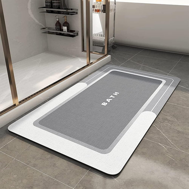 MontVoo-Bath Mat Rug-17"x36" Innovative Bathroom Rug Mat Super Absorbent Quick Dry Rubber Backed Dirt Resistant Bath Rugs Mats for Bathroom Non Slip Gray Bathroom Rug for Shower Sink Bathtub