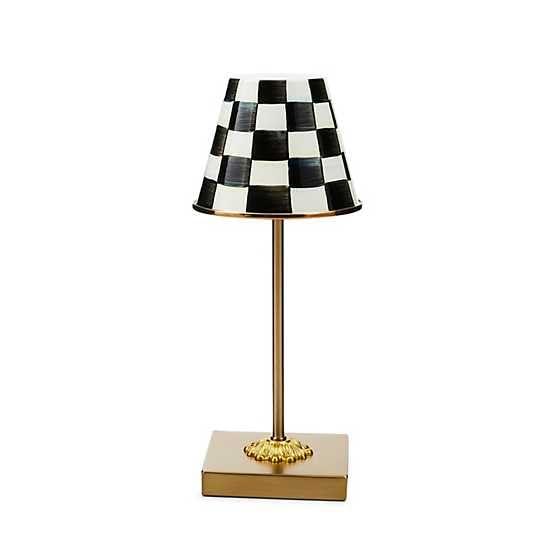 MACKENZIE-CHILDS LED Rechargeable Cafe Table Lamp, Cordless Decorative Lamp, Black-and-White Courtly Check