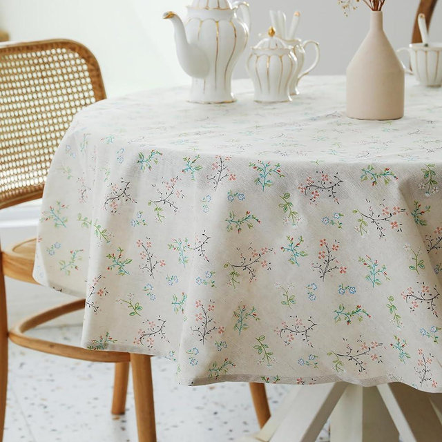Pastoral Round Tablecloth - 60 Inch Dia. - Linen Fabric Table Cloth - Washable Table Cover with Dust-Proof Wrinkle Resistant for Restaurant, Picnic, Bistro, Indoor and Outdoor Dining, Gardenia