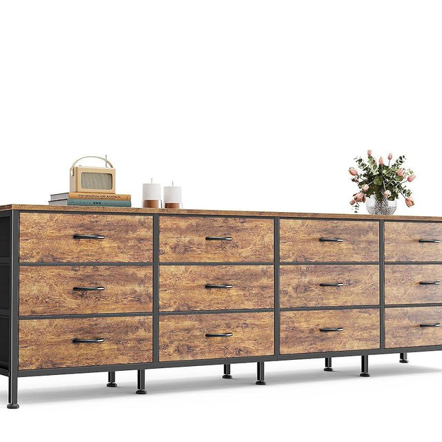 Huuger 70 Inch Dresser for Bedroom, TV Stand for 65, 75, 80 Inch TV, 12 Fabric Drawer Long Dresser, Large Entertainment Center for Bedroom, Wide Chest of Drawer with Storage, Rustic Brown