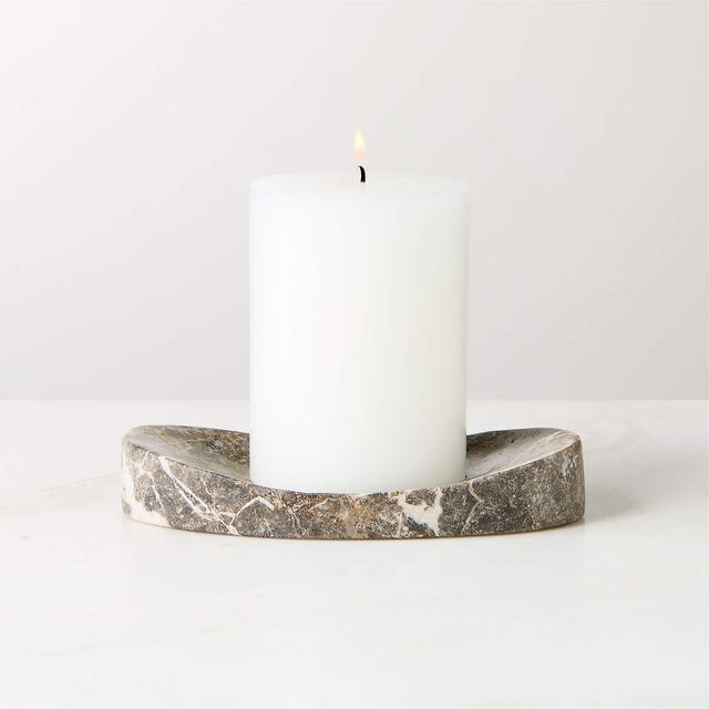 Lyle Grey Breccia Marble Candle Holder Plate