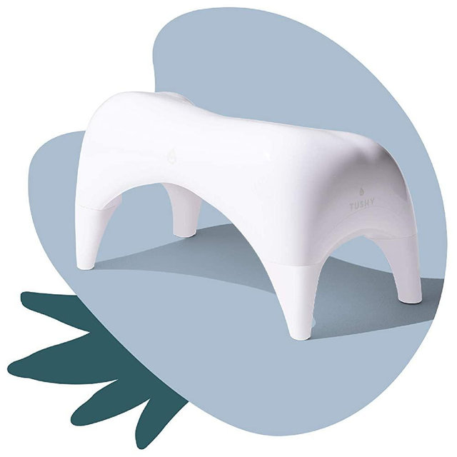 TUSHY Ottoman: A Premium Toilet Stool for The Bathroom - Modern Sleek Design (Relaxed 7.5" Stool, White/Bamboo) (9.5" Tall Ottoman (White/White))