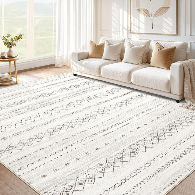 cotiled 8x10 Area Rug for Living Room, Washable Non-Slip Large Area Rug, Indoor Floor Carpet Low Pile Soft Boho Farmhouse Rug for Bedroom Dining Room (Brown,8'x10')