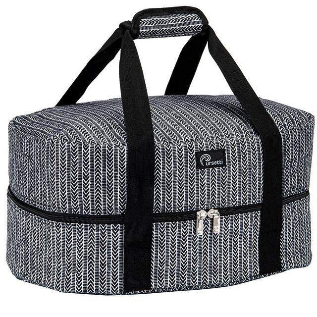 Slow Cooker Bag for Carrying Oval and Round-Shaped Crockpots, Multi Cookers, Rice & Pressure Cookers up to 6 Quarts to Transport Hot Food with Ease and in Style (Herringbone)