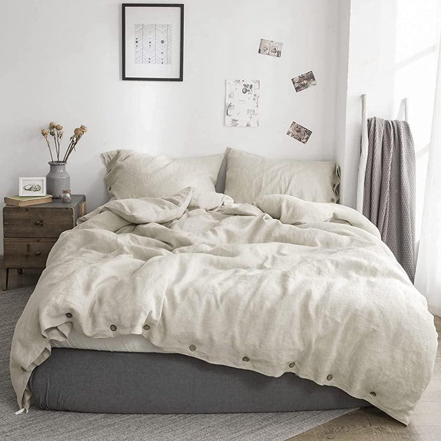 Simple&Opulence 100% Linen Duvet Cover Set 3pcs with Coconut Button Closure Natural French Washed Flax Solid Color Soft Breathable Farmhouse Bedding - Linen, California King