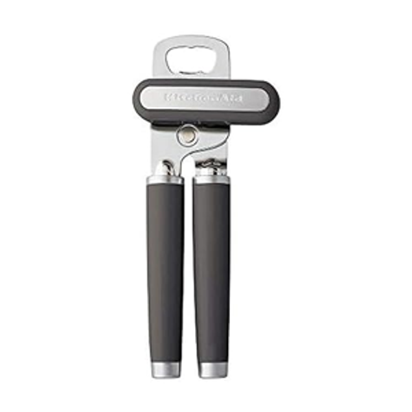 KitchenAid Classic Multifunction Can Opener and Bottle Opener Easy to Use, Razor Sharp Stainless Steel Cutting Wheel, Soft Ergonomic Handles, Charcoal