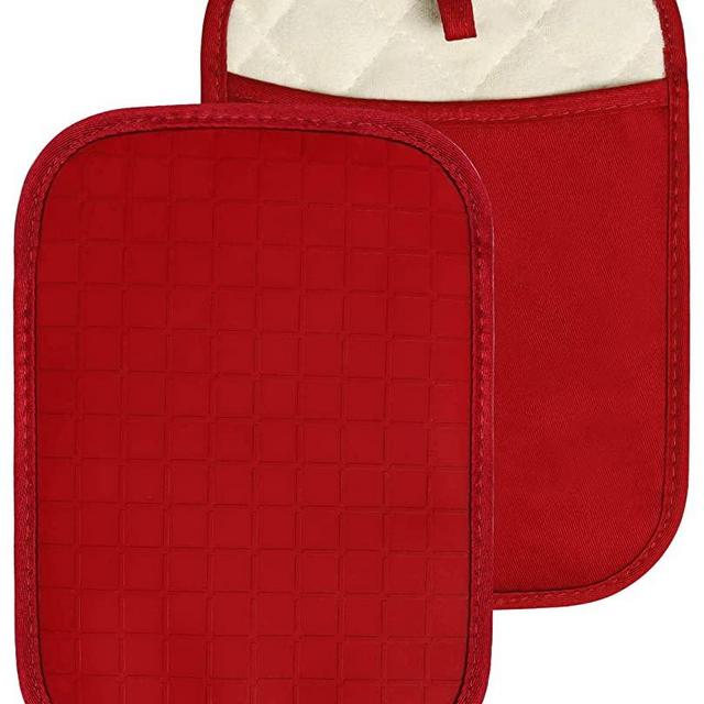 HOMWE Silicone Kitchen Pot Holders, 2 Pc Set Trivets, Steam and Heat Resistant Hand and Countertop Protection Hot Pads, Non-Slip Grip, Terrycloth Interior Lining, Red