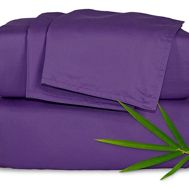 PURE BAMBOO Sheets King Size Bed Sheets 4 Piece Set, Genuine 100% Organic Bamboo, Luxuriously Soft & Cooling, Double Stitching, 16 Inch Deep Pockets, Lifetime Quality Promise (King, Purple)