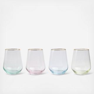 Rainbow Assorted Stemless Wine Glass, Set of 4