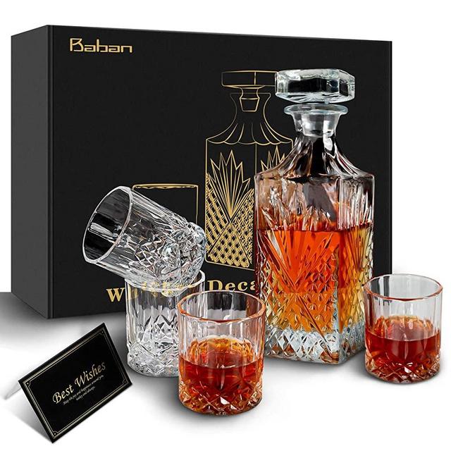 Whiskey Decanter Sets- Baban Whiskey Glass Gift Box Set 750ml Bottle and 4310ml Whiskey Glass Elegant Decoration, Gifts for Whiskey Lovers Men,Women,Christmas Thanksgiving day