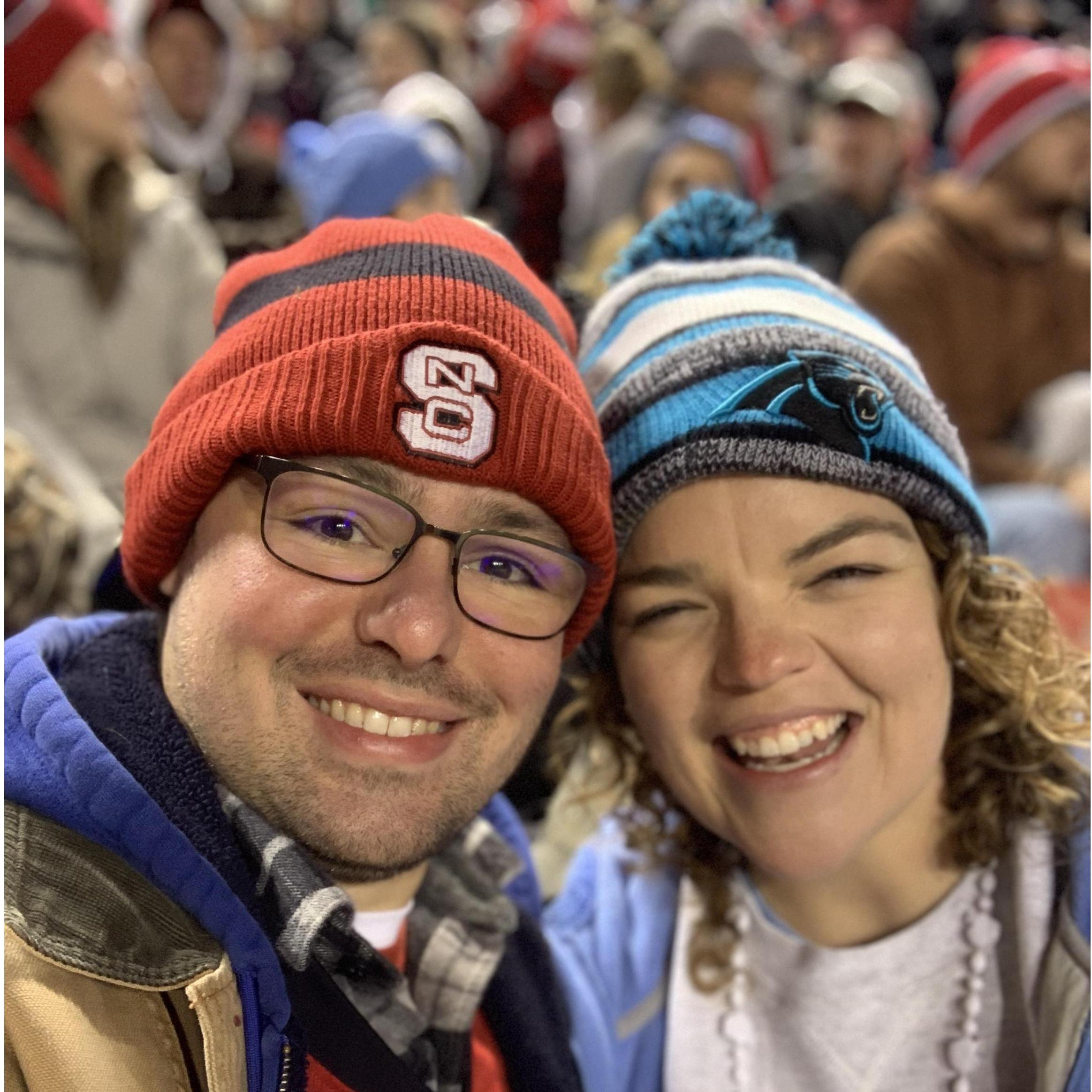 This was the first of many State-Carolina football games. Sam had no clue Josh would propose later that night!