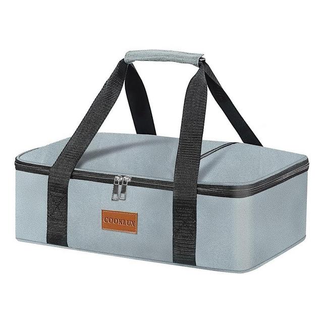Cooklux Insulated Casserole Carrier - Single Layer Design, Food Warmer Bag for Hot&Cold Food Travel, Fits 9x13 Casserole Dish, Leak-Proof, Durable Nylon, Zip Pockets, Grey