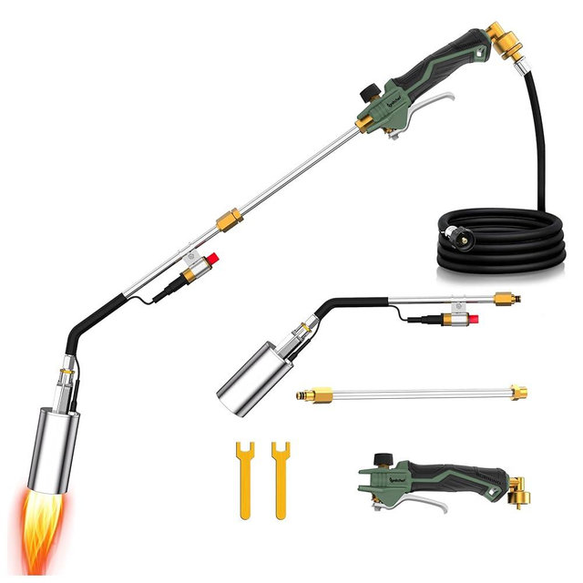 IgnitChef Propane Torch Weed Torch Kit Heavy Duty-340,000 BTU Weed Burner with 2 Extension Modes, Piezo Trigger(Self Igniting)&12.5ft Hose, Multi-fuel Compatible(1lb-100lb) for Weeds, Ice Melting