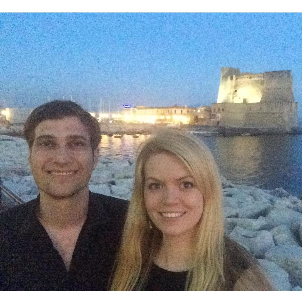 Naples, the night Daniel started fishing for ideas on how he was supposed to purpose. In front of "our castle" across from the hotel.