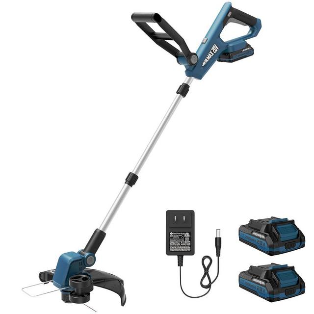 VARSK 20V 12" Cordless String Trimmer, 2 in 1 Trimmer and Edger with Auto Line Feed, 2 X 2.0Ah Batteries/1 X Fast Charger/6 X Bonus Spools Included, for Lawn, Garden, Yard, Blue