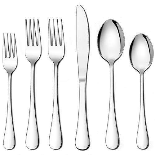 LIANYU 48-Piece Silverware Set with Extra Forks, Stainless Steel Flatware Cutlery Set for 8, Eating Utensils Tableware, Dishwasher Safe, Mirror Finish