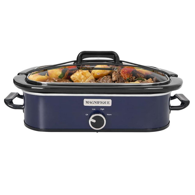 4-Quart Slow Cooker with Casserole Manual Warm Setting - Perfect Kitchen Small Appliance for Family Dinners, Dishwasher Safe Crock, Blue