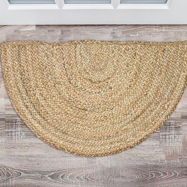 Chardin home Jute Braided Boho Semi-Circular Rug Natural Jute, 18x30 inch Rustic Jute Throw Rug, Artisanal Bohemian Handcrafted Home Décor,Perfect as Doormat, Great for Kitchens, Study, dorms
