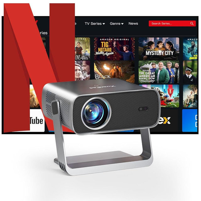 [Netflix Officially & AI-Auto Focus] Projector with WiFi and Bluetooth, XuanPad Full HD 1080P Portable Projector, 210° Rotatable Stand, Auto Keystone, Dust Removal and Heat Dissipation Design