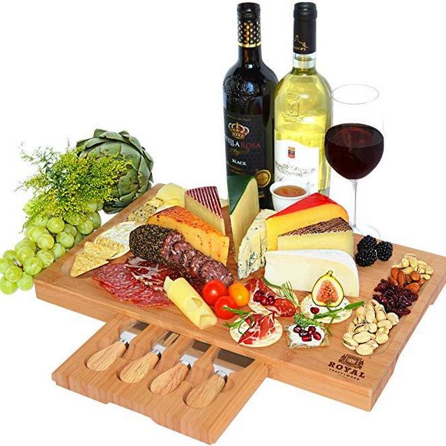 Bamboo Cheese Board/Charcuterie Platter with Knife Set Drawer