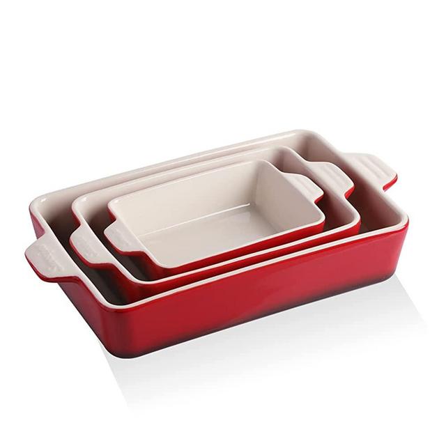 SWEEJAR Ceramic Bakeware Set, Rectangular Baking Dish Lasagna Pans for Cooking, Kitchen, Cake Dinner, Banquet and Daily Use, 11.8 x 7.8 x 2.75 Inches of Casserole Dishes (Gradient Red)