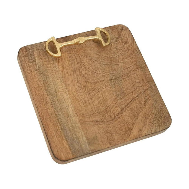 Huntley Equestrian Wooden Tray with Gold Bit Handles (Square)