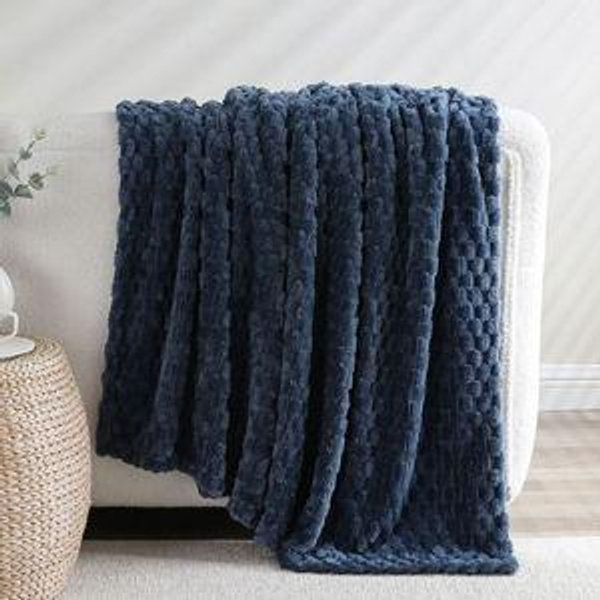 Color: Navy - Kate Aurora Leylani Ultra Soft and Plush Luxurious Accent Throw Blanket