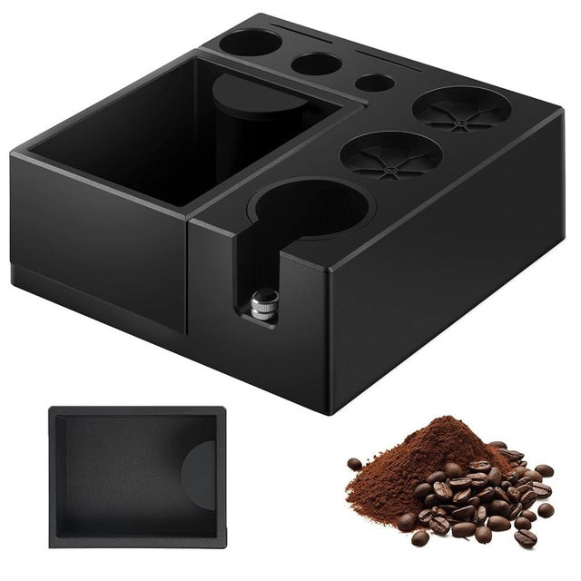 PUSEE Espresso Knock Box and Tamp Station,9 in 1 Espresso Organizer Box Fit 51,54,58MM Espresso Tamper,Distributor,Portafilter & Puck Screen Accessories,Detachable Knock Box for Barista Accessories
