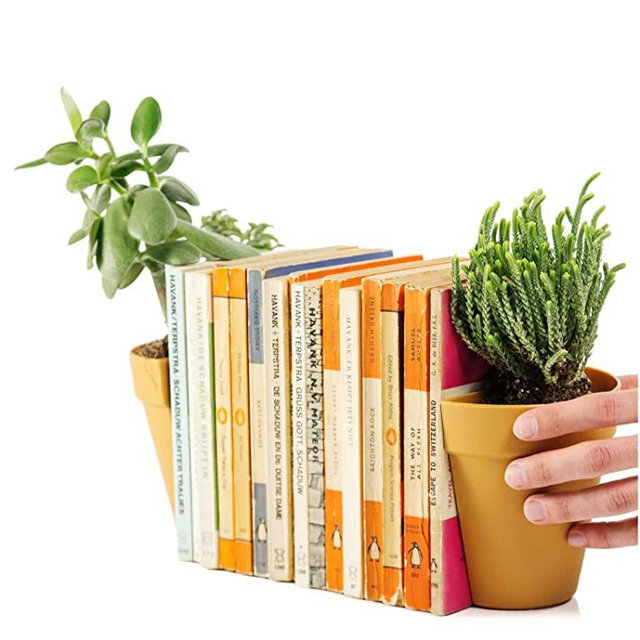 Suck UK Plant Pot Book Ends Book Shelf Accessories for Home Decor Planters for Indoor Plants & House Plants Desk Accessories for Women & Men Bookshelf Decor with Terracotta Appearance